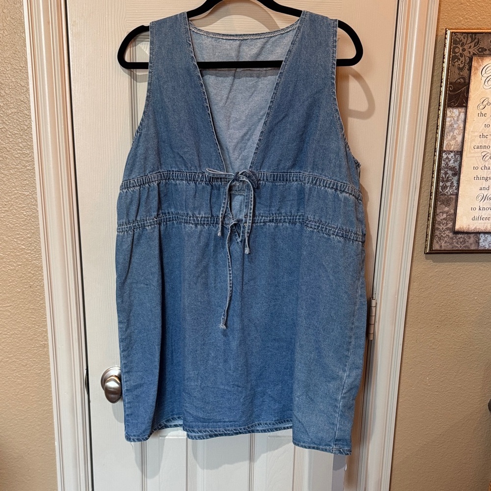 Missguided Light Blue Denim Tie-Waist Mini Dress